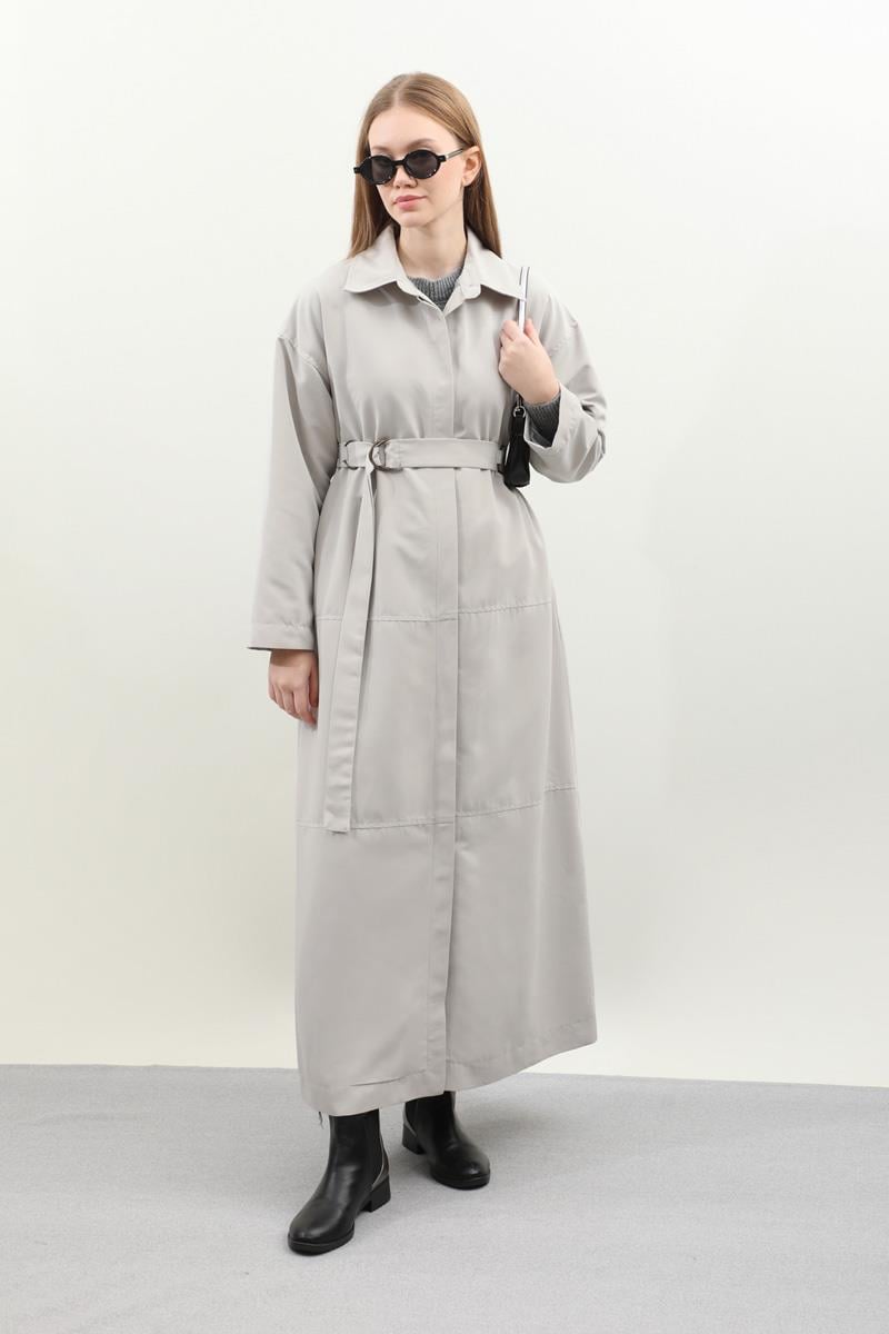 D Tokalı Trençkot Açık Gri