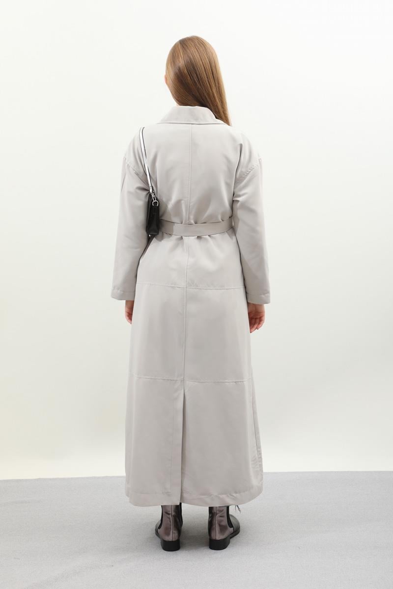 D Tokalı Trençkot Açık Gri