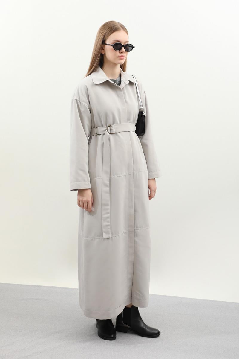 D Tokalı Trençkot Açık Gri