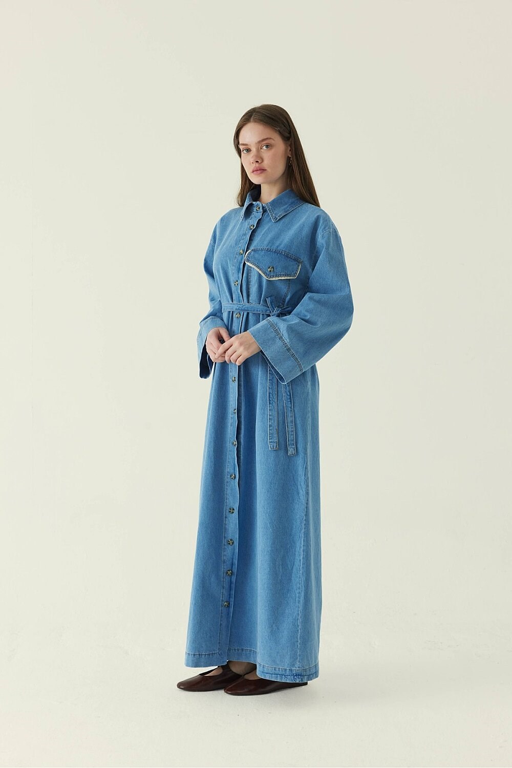 Dantel Detaylı Denim Elbise