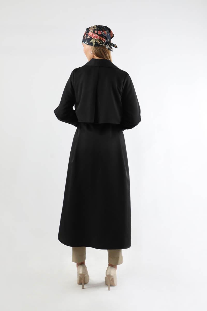 Dantel Detaylı Trençkot Siyah