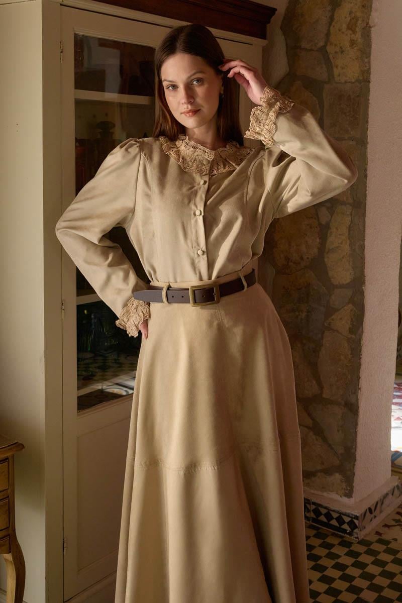 Dantelli Kısa Süet Gömlek Taş