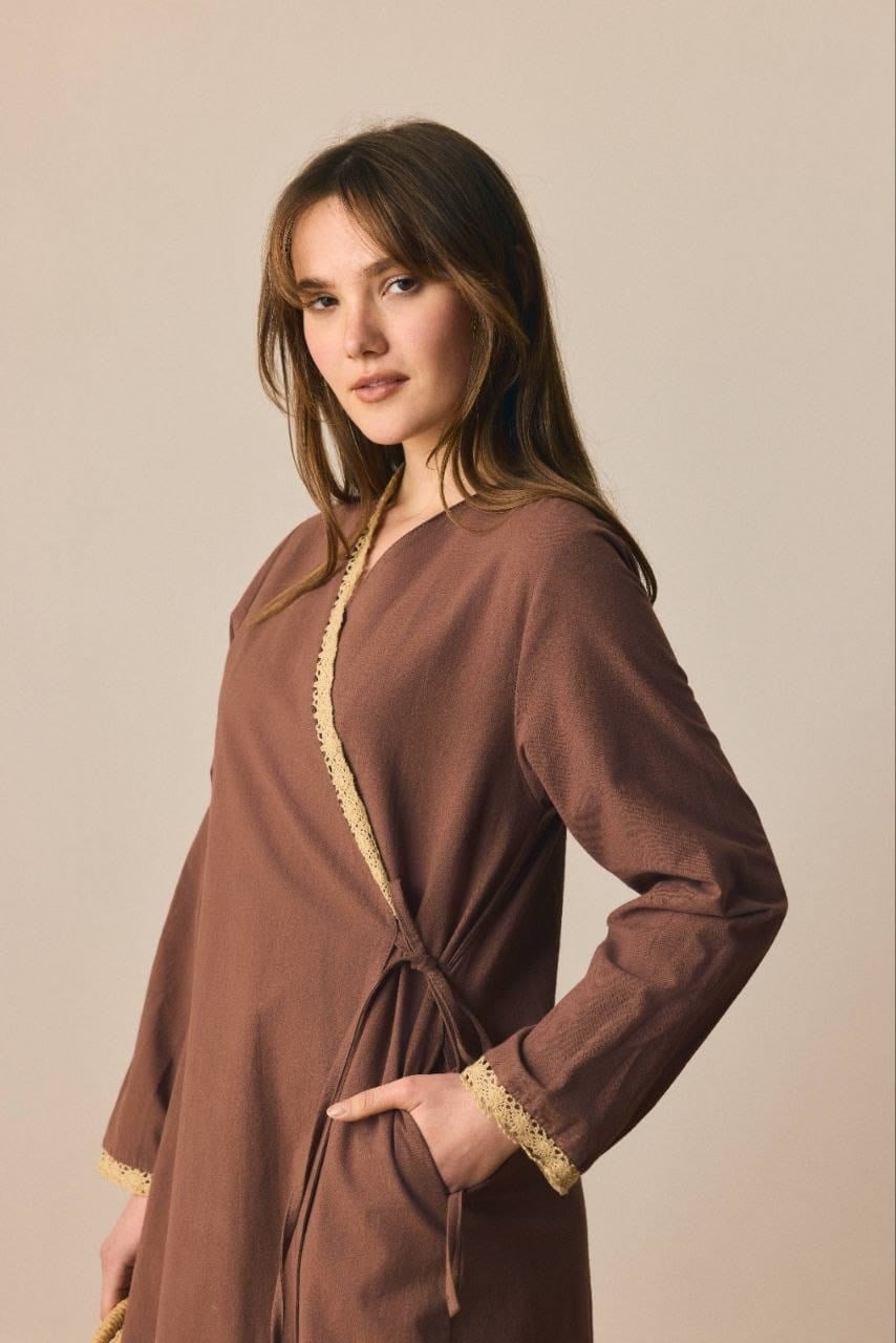 Dantelli Kruvaze Abaya 