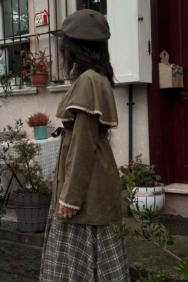 Dantelli Süet Gömlek Haki