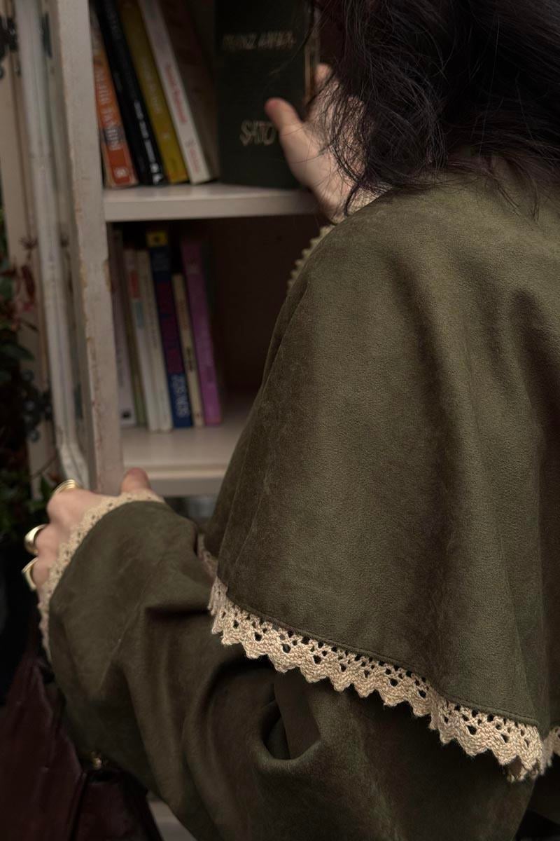 Dantelli Süet Gömlek Haki