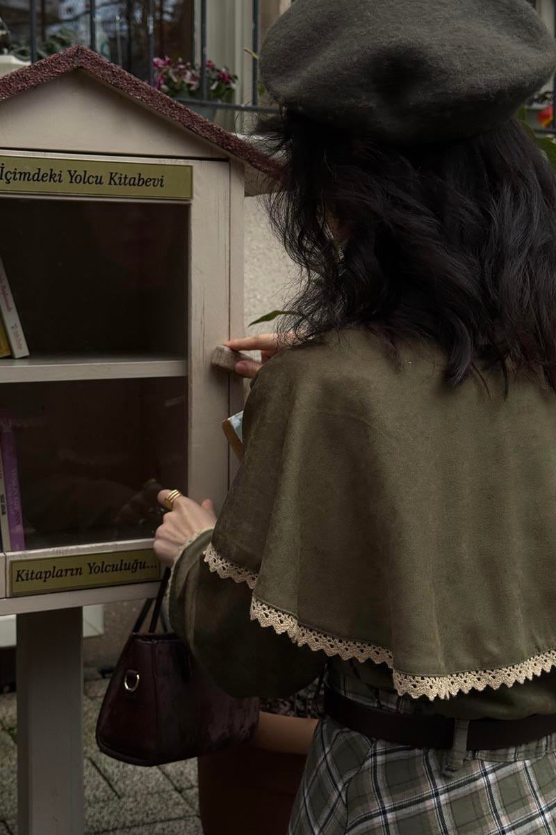 Dantelli Süet Gömlek Haki