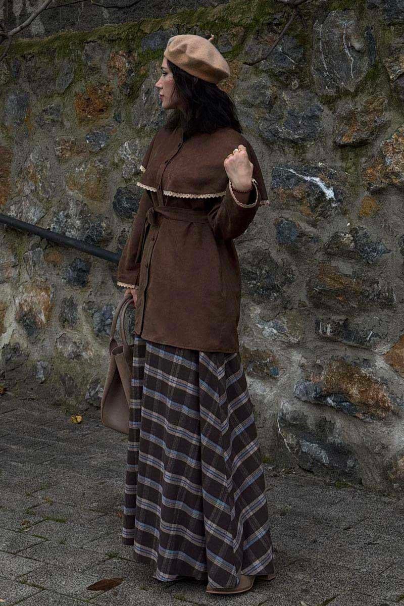 Dantelli Süet Gömlek Kahverengi