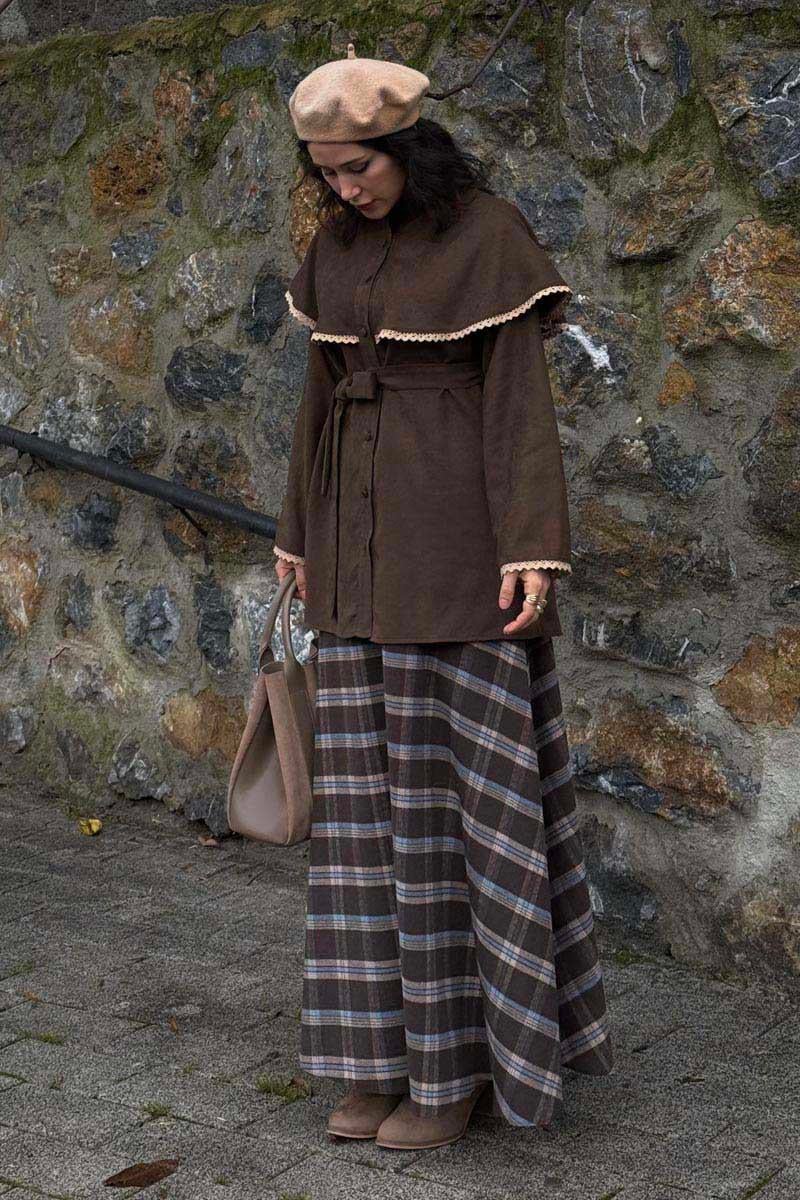 Dantelli Süet Gömlek Kahverengi