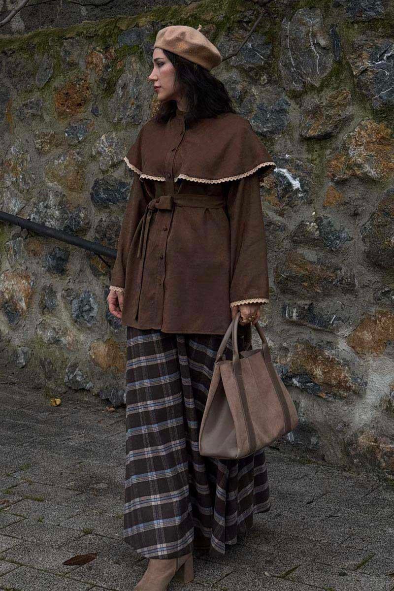 Dantelli Süet Gömlek Kahverengi