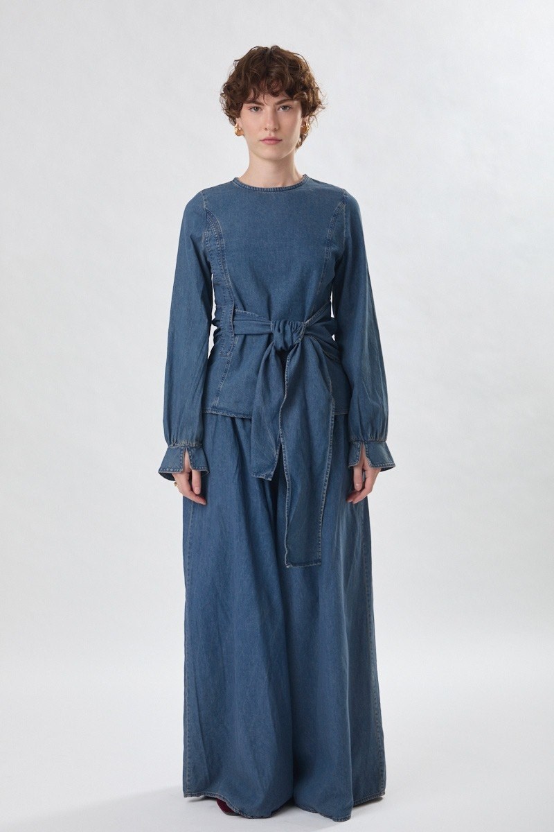 Denim Etekli Pantolon Açık Mavi
