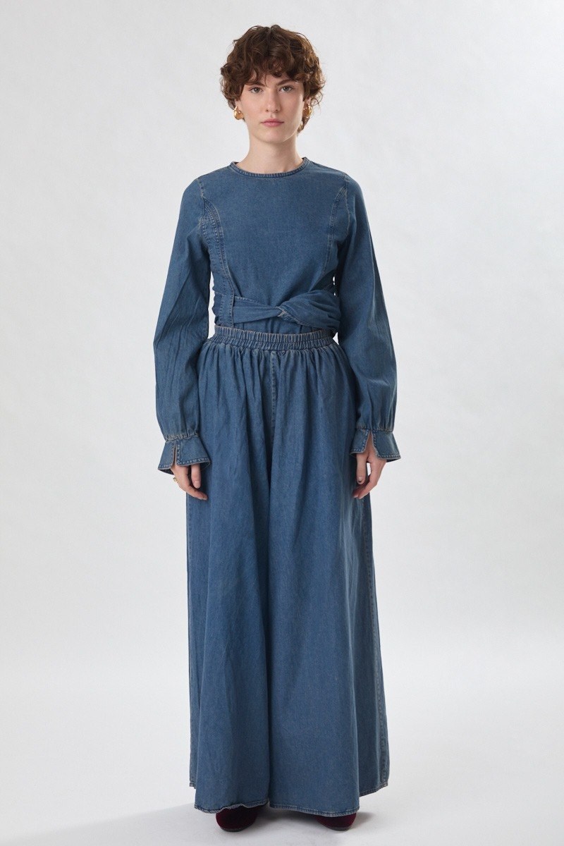 Denim Etekli Pantolon Açık Mavi