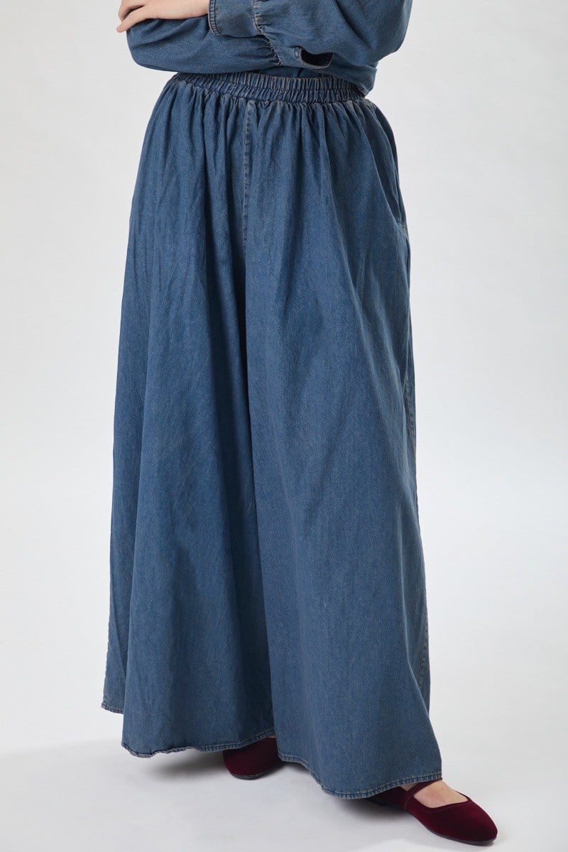 Denim Etekli Pantolon Açık Mavi