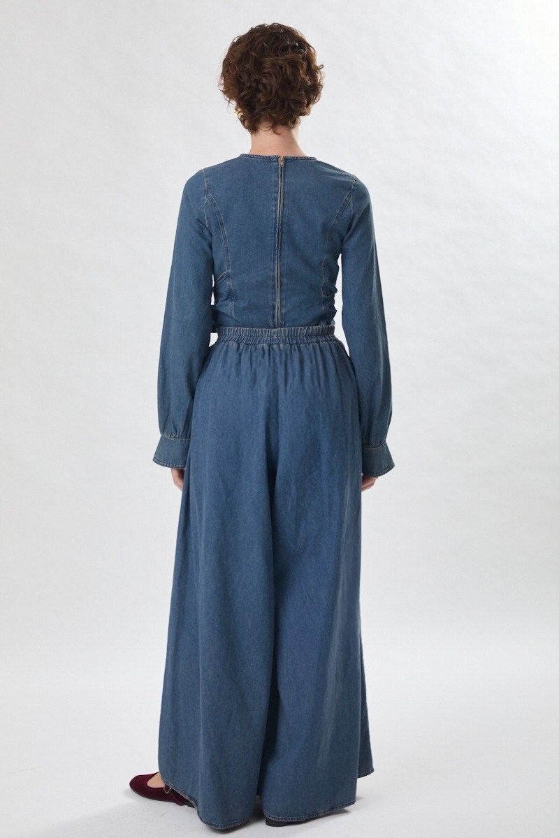 Denim Etekli Pantolon Açık Mavi