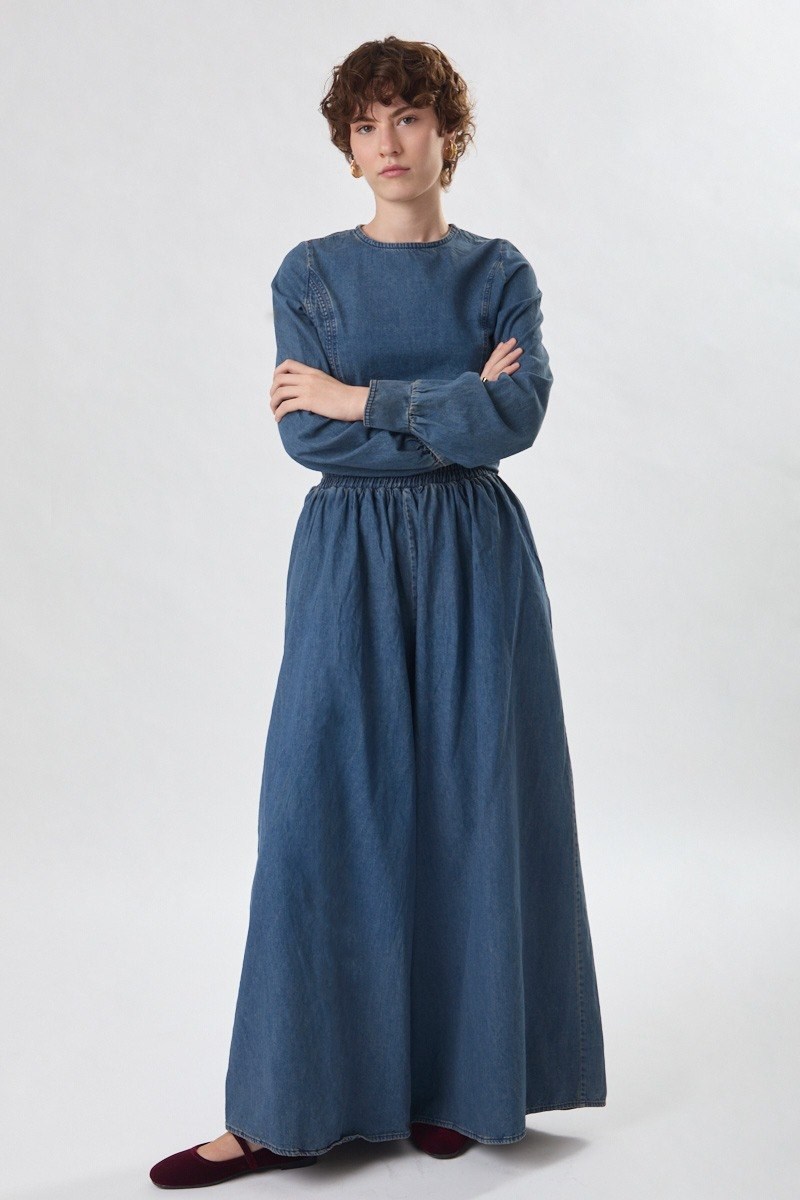 Denim Etekli Pantolon Açık Mavi