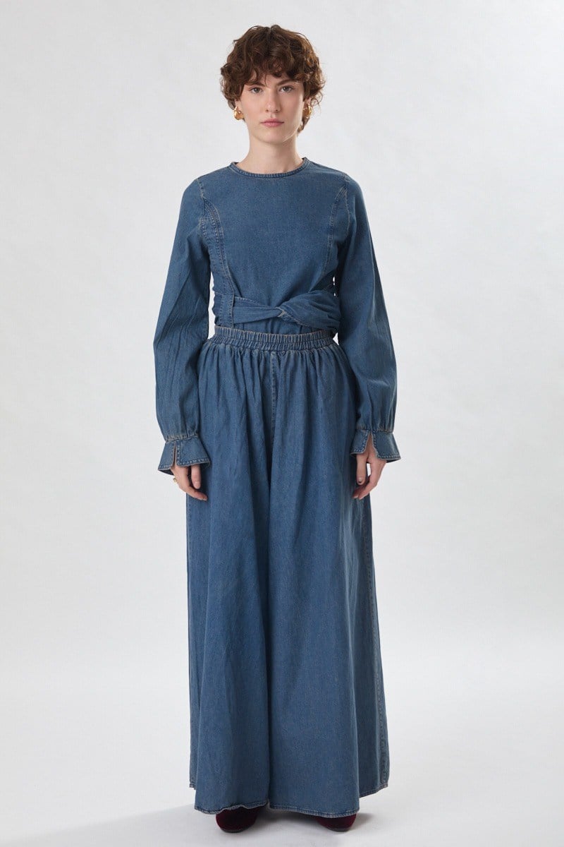 Denim Etekli Pantolon Açık Mavi