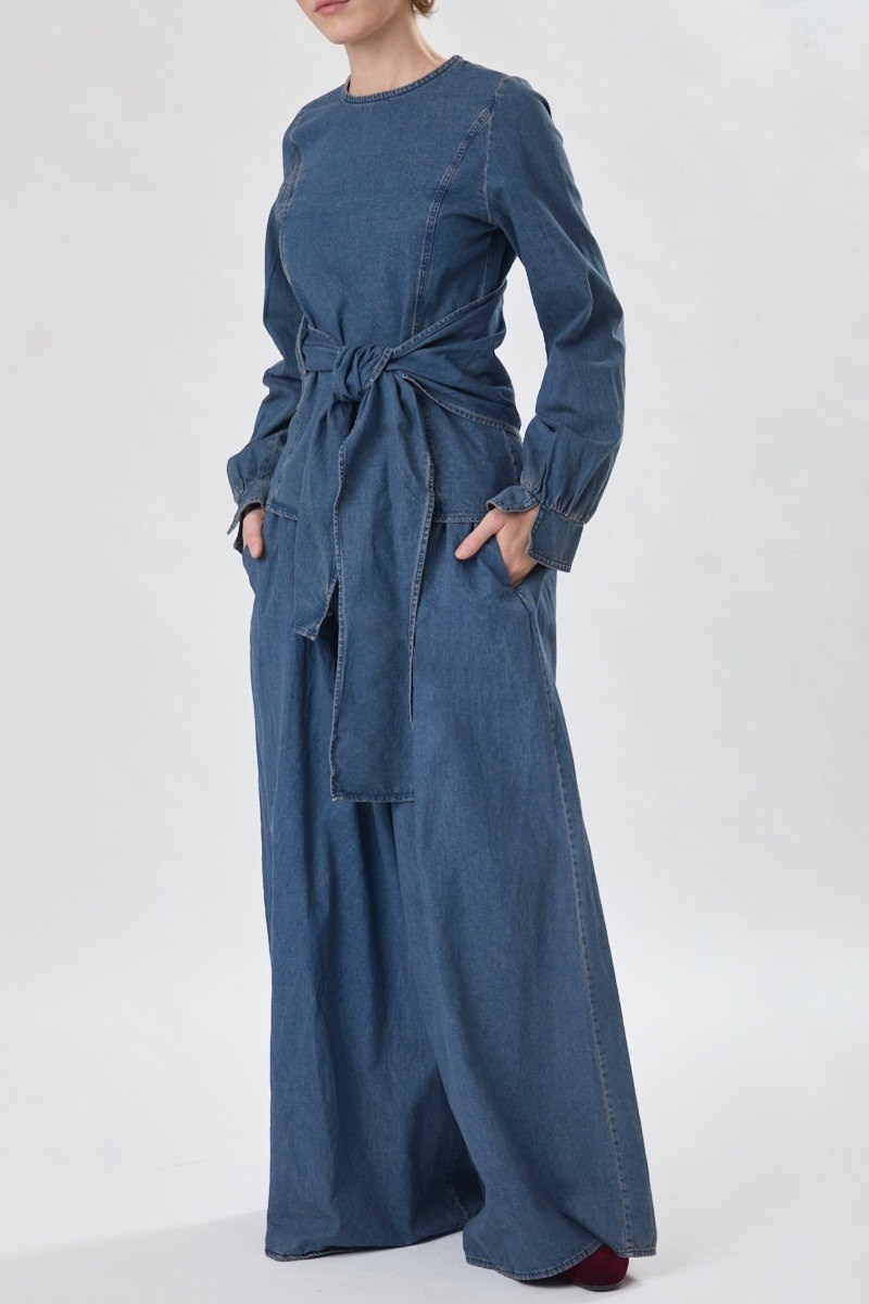 Denim Etekli Pantolon Açık Mavi