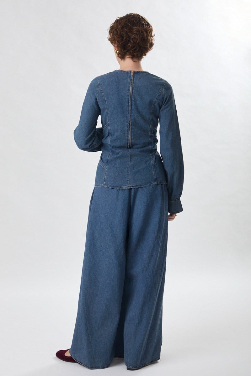 Denim Etekli Pantolon Açık Mavi