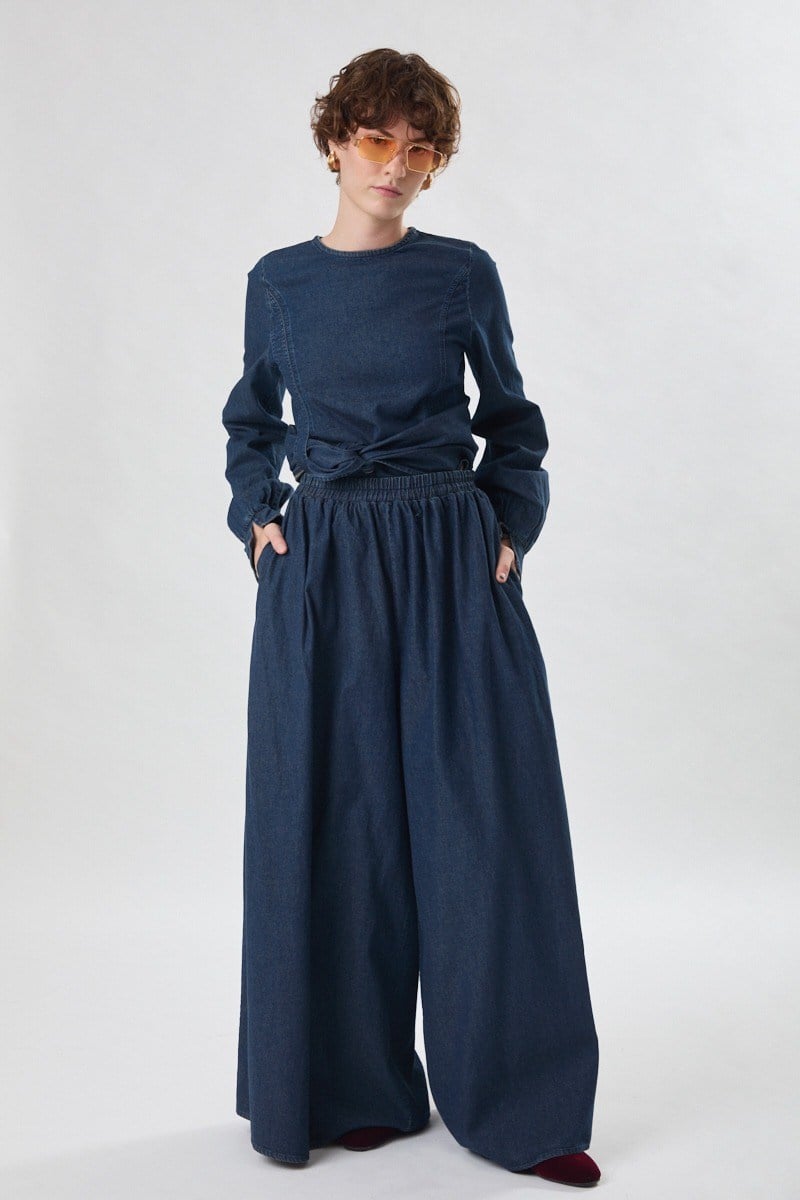 Denim Etekli Pantolon Koyu Mavi
