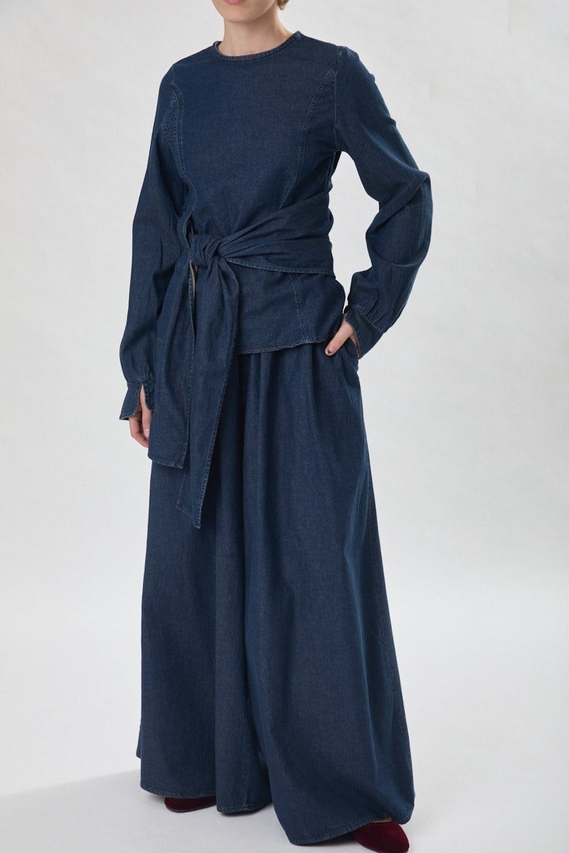 Denim Etekli Pantolon Koyu Mavi