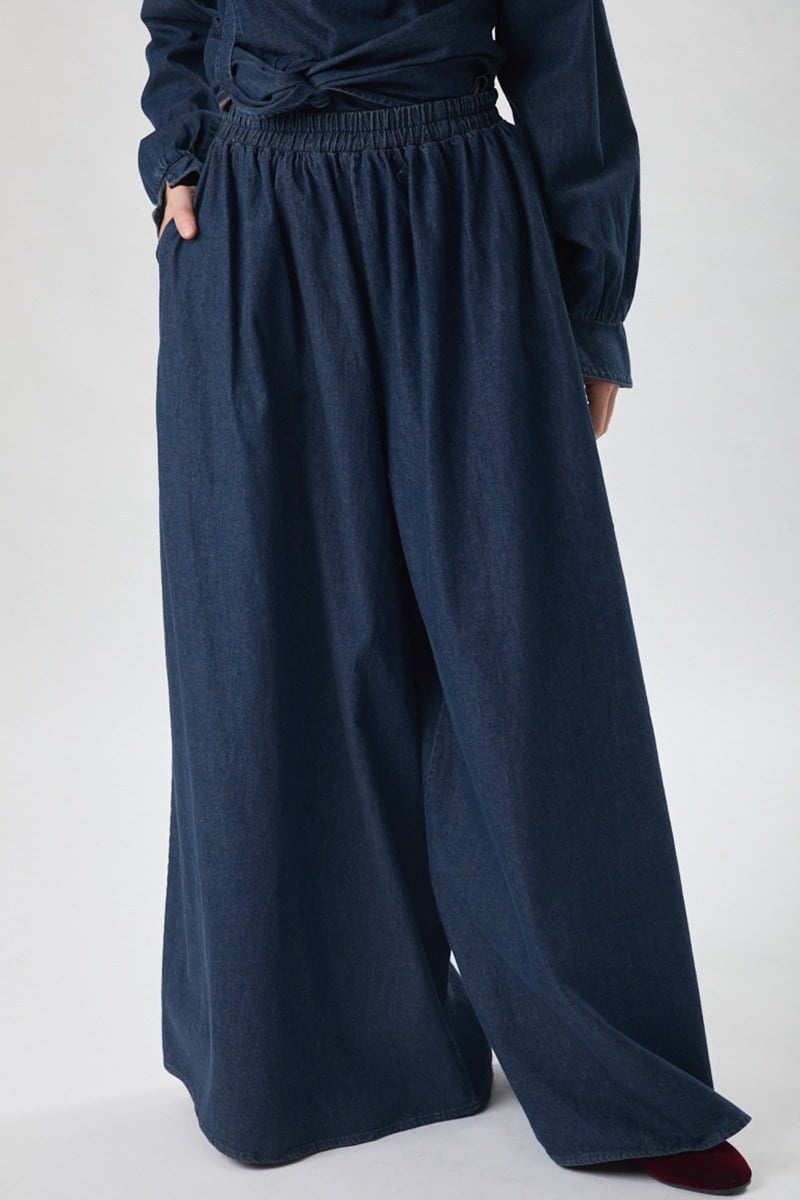 Denim Etekli Pantolon Koyu Mavi