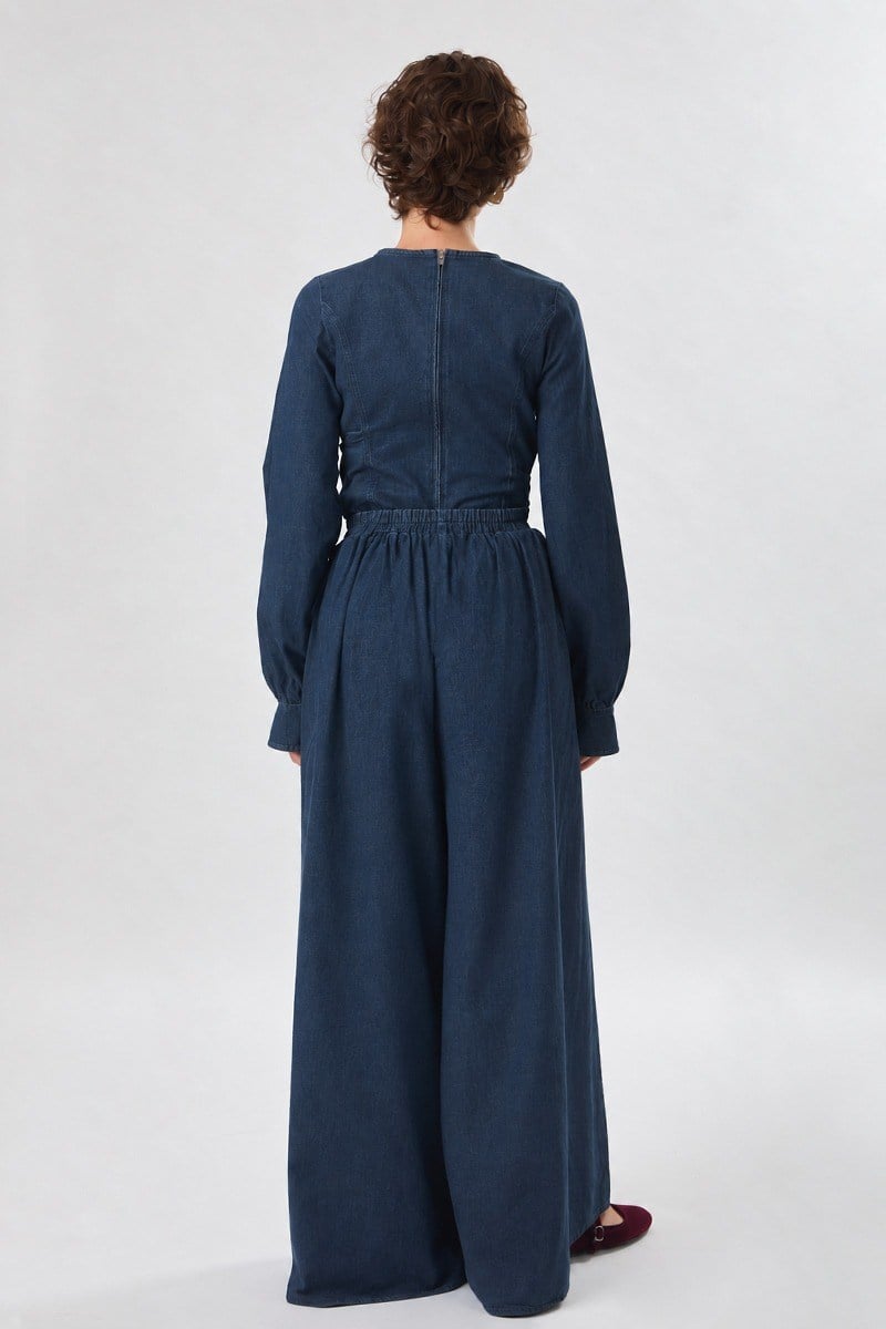 Denim Etekli Pantolon Koyu Mavi