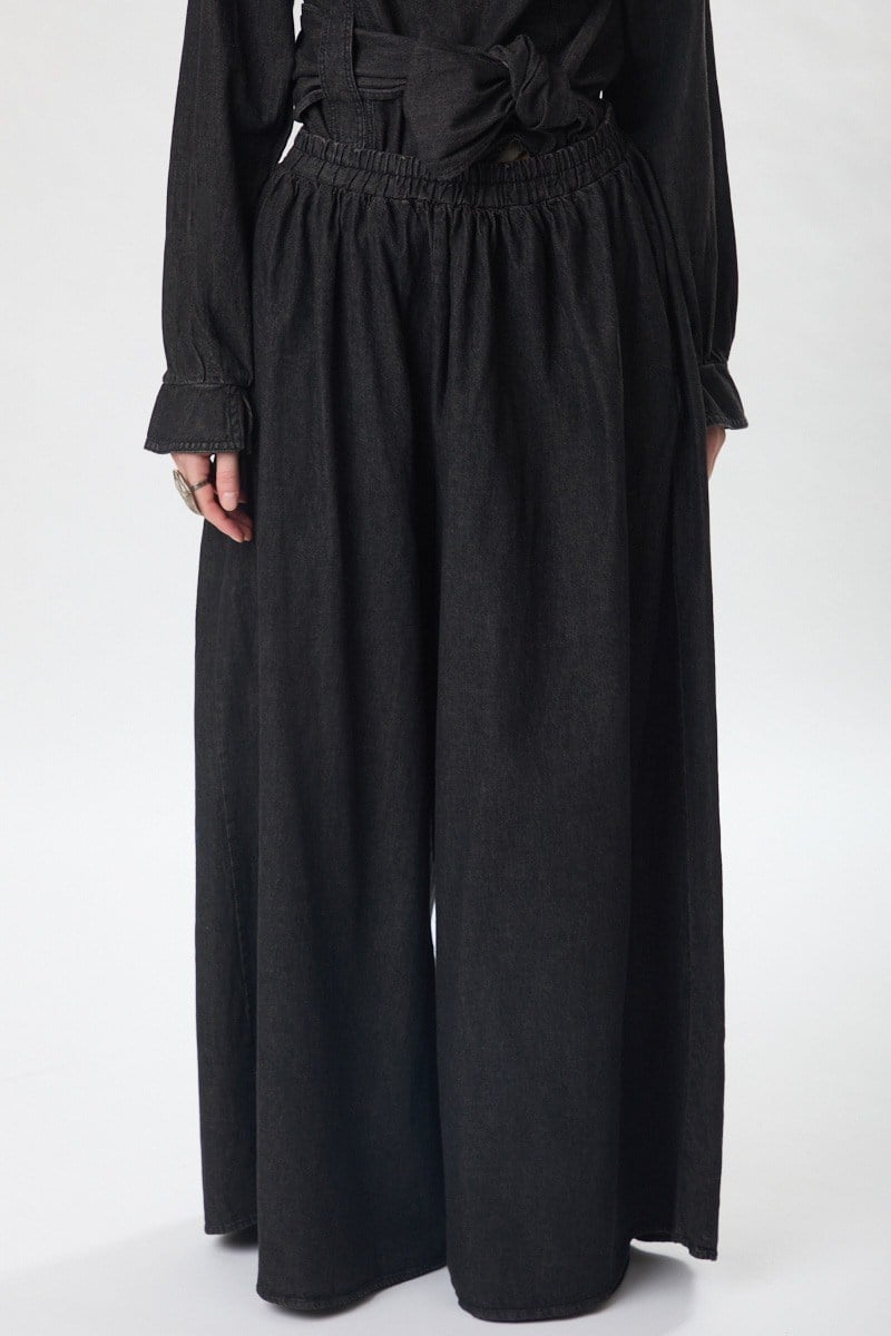 Denim Etekli Pantolon Siyah