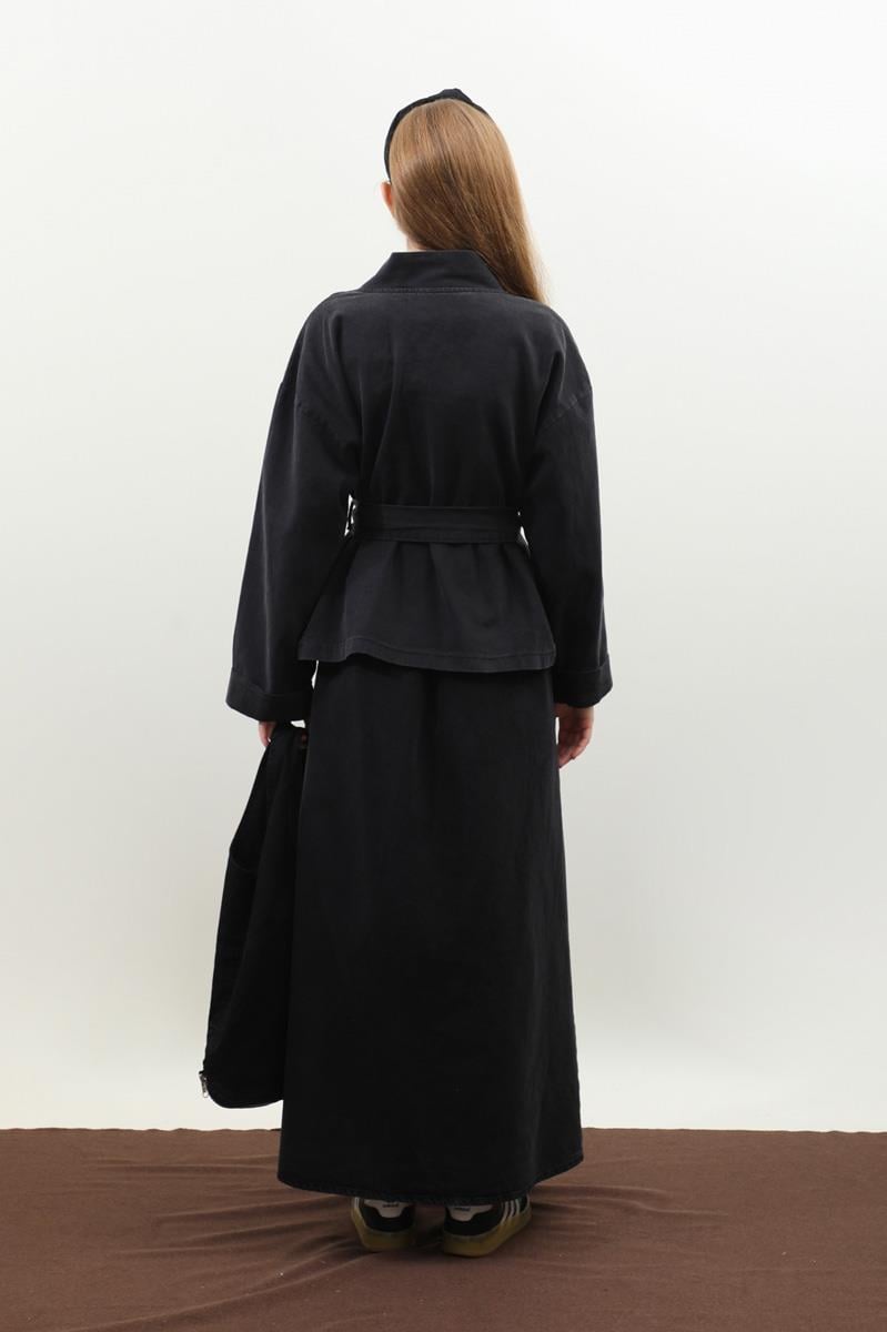 Denim Kimono Etek Takım Siyah