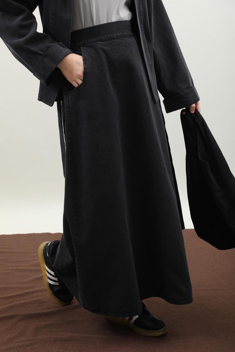 Denim Kimono Etek Takım Siyah