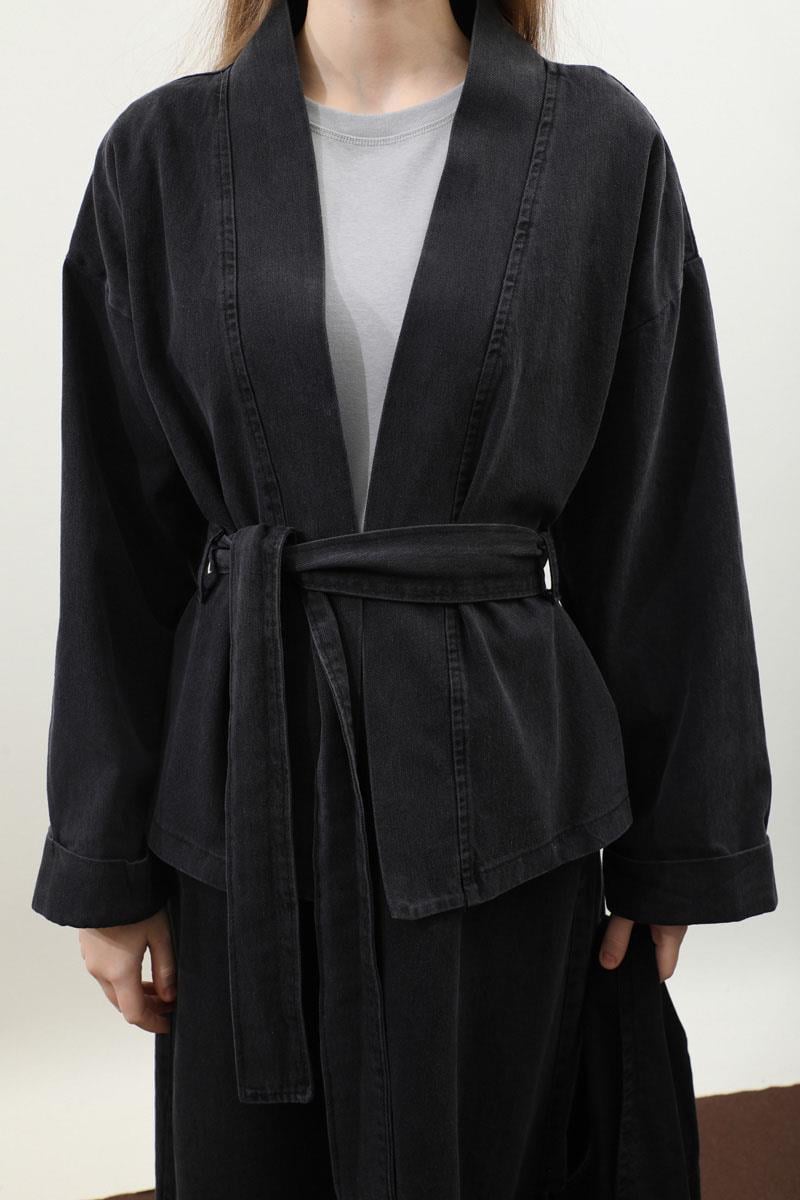 Denim Kimono Etek Takım Siyah