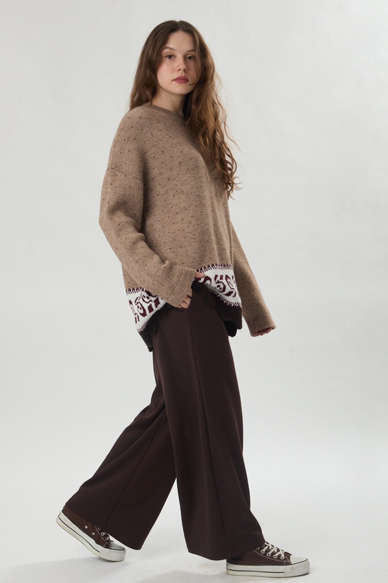 Desen Geçişli Triko Kazak Camel