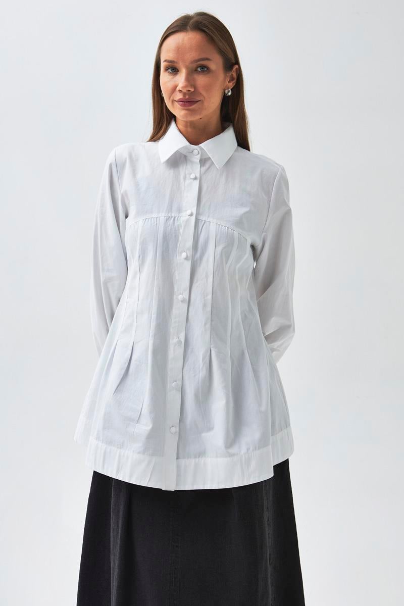 Dikiş Detaylı Robalı Gömlek Beyaz