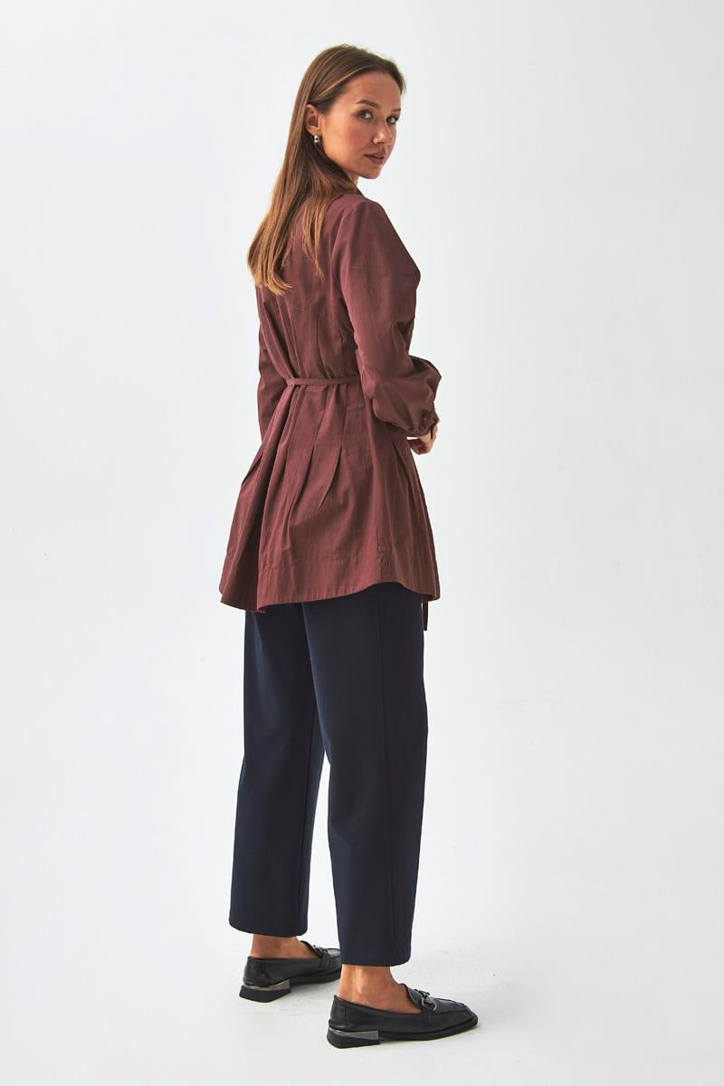 Dikiş Detaylı Robalı Gömlek Bordo