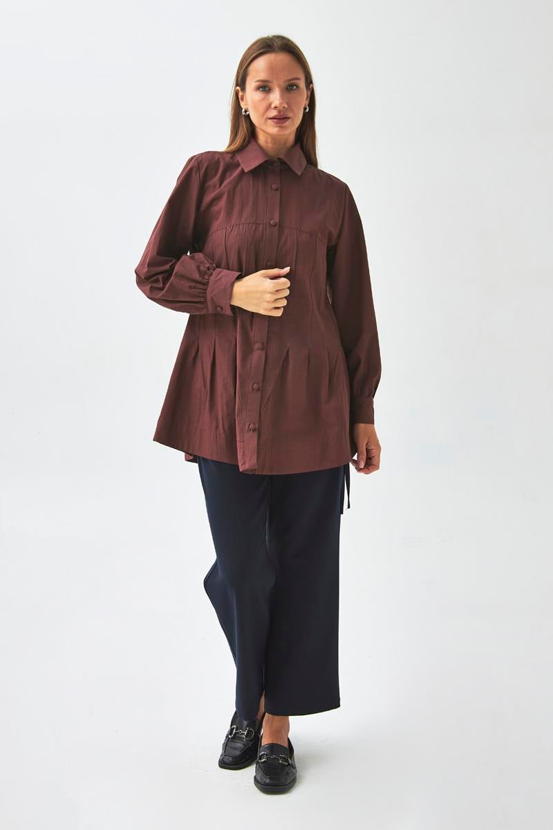 Dikiş Detaylı Robalı Gömlek Bordo