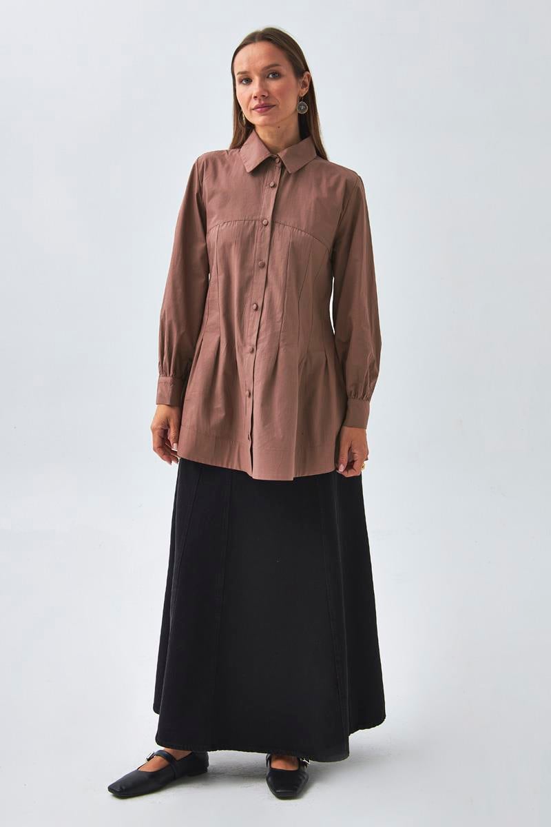 Dikiş Detaylı Robalı Gömlek Gül Kurusu