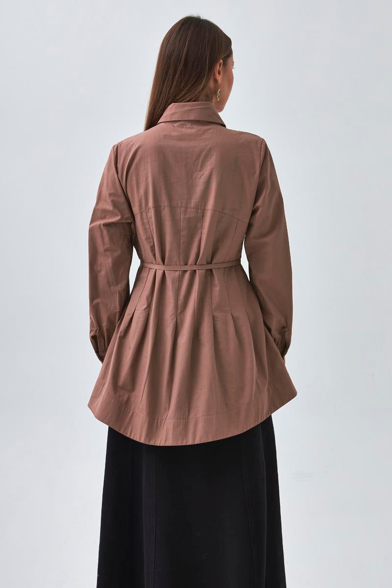 Dikiş Detaylı Robalı Gömlek Gül Kurusu