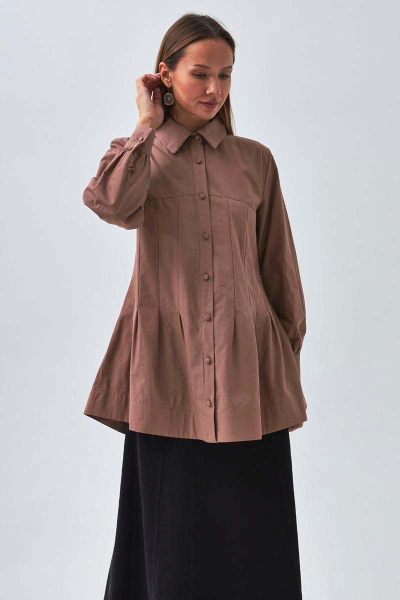 Dikiş Detaylı Robalı Gömlek Gül Kurusu