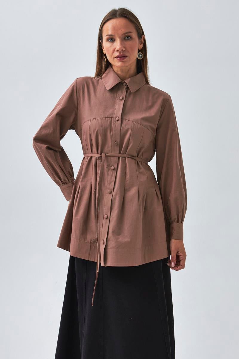 Dikiş Detaylı Robalı Gömlek Gül Kurusu