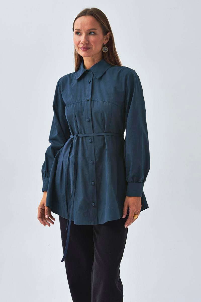 Dikiş Detaylı Robalı Gömlek Lacivert