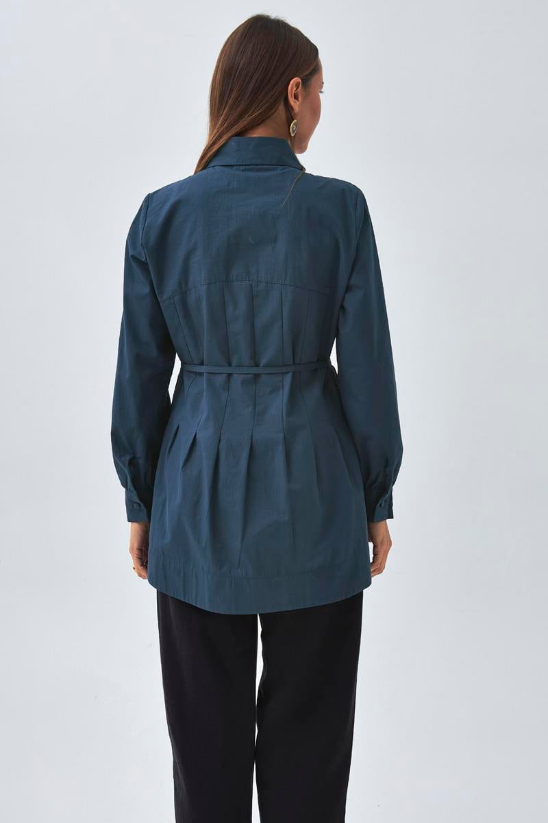 Dikiş Detaylı Robalı Gömlek Lacivert