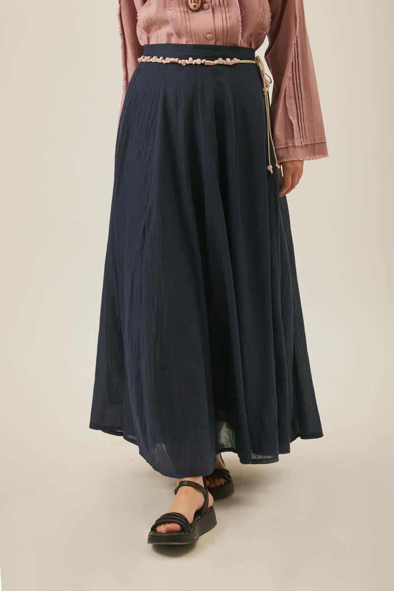 Dikiş Detaylı Salaş Etek Lacivert