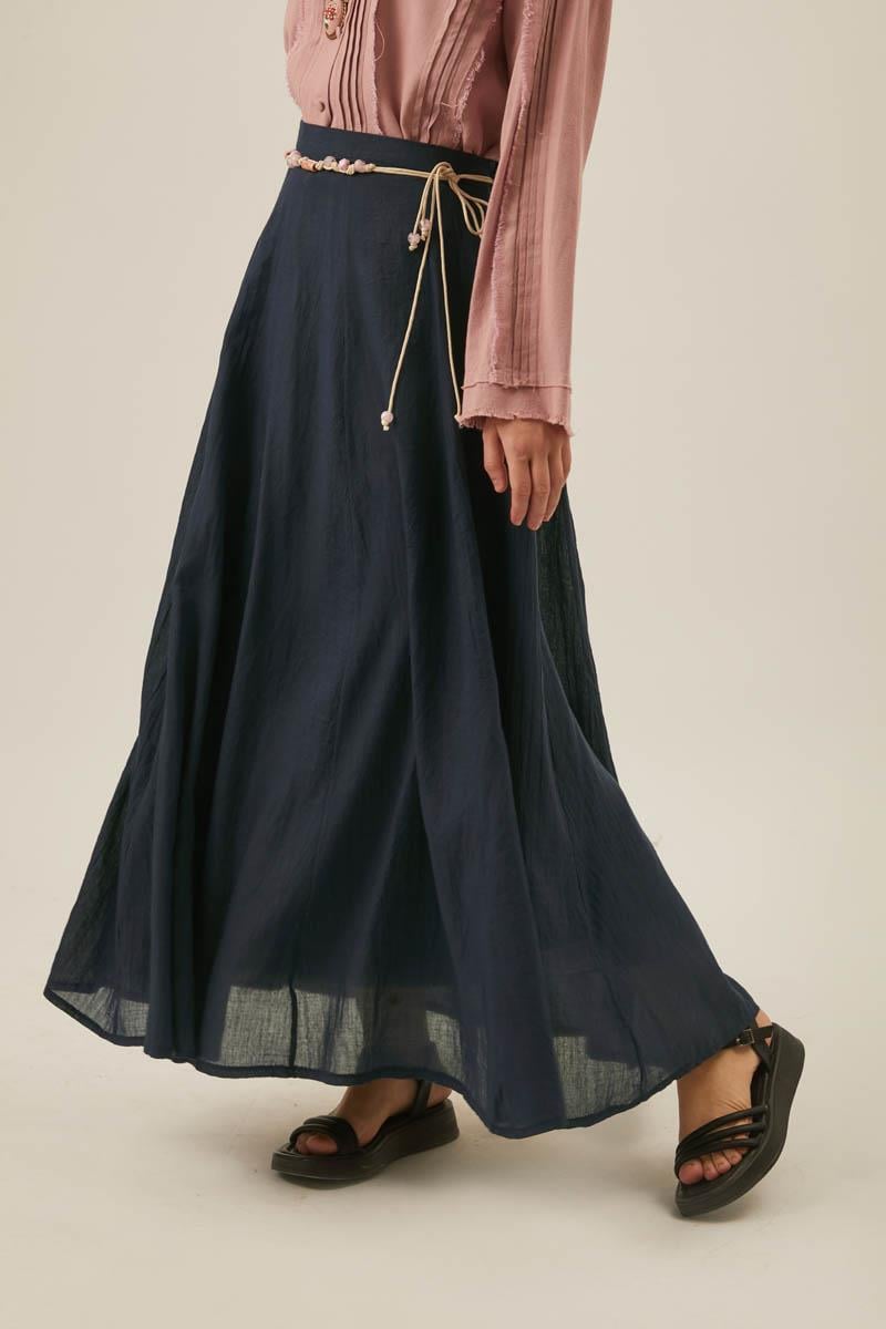 Dikiş Detaylı Salaş Etek Lacivert