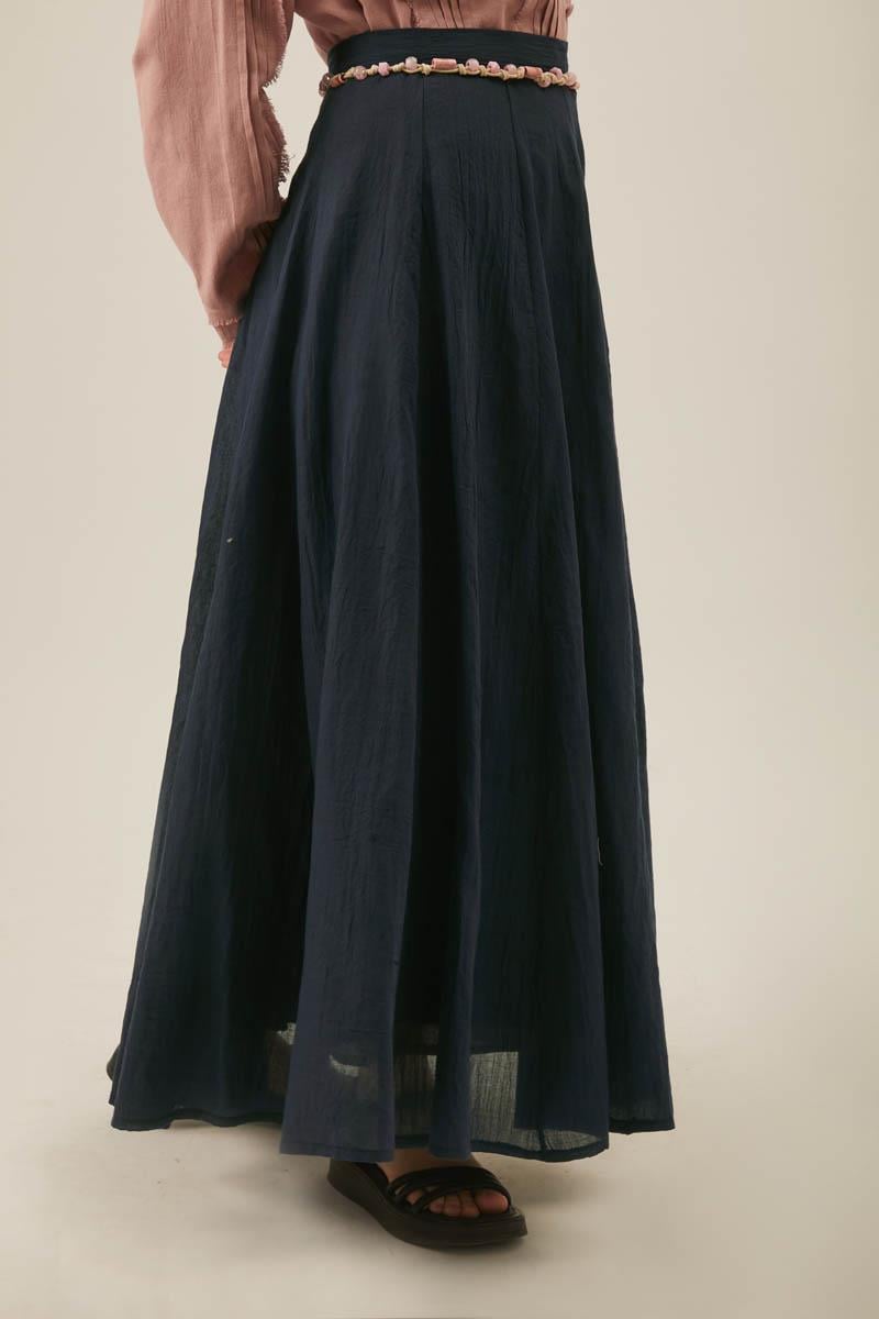 Dikiş Detaylı Salaş Etek Lacivert