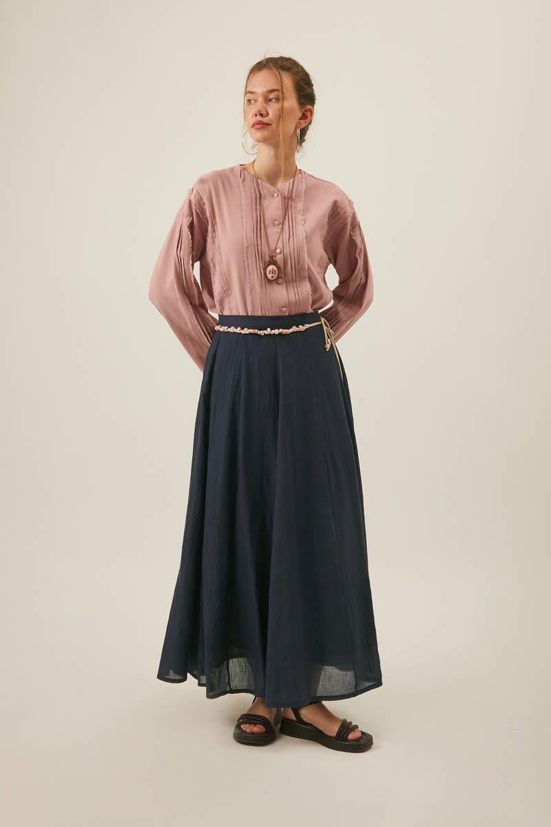 Dikiş Detaylı Salaş Etek Lacivert