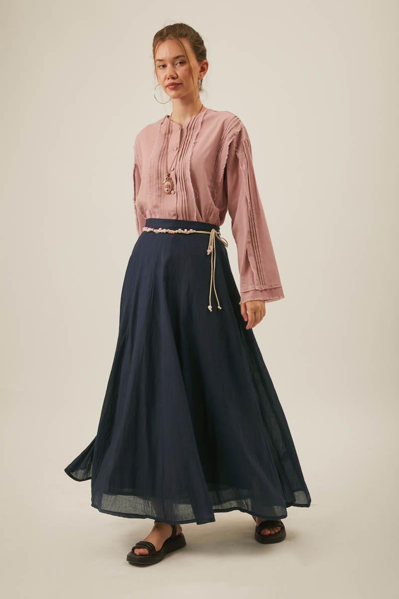 Dikiş Detaylı Salaş Etek Lacivert