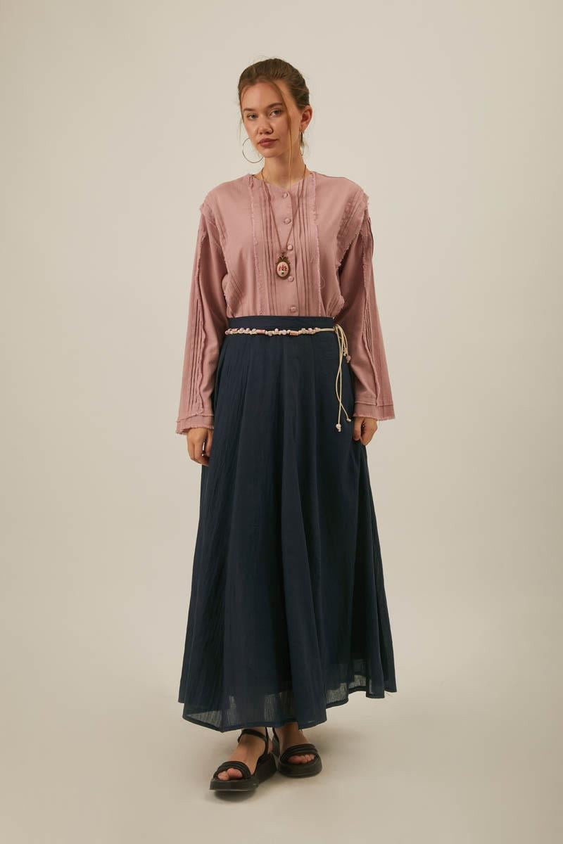 Dikiş Detaylı Salaş Etek Lacivert