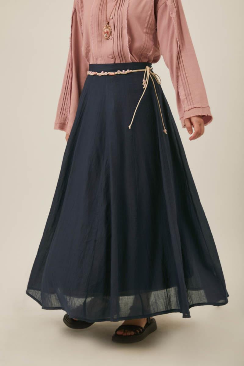 Dikiş Detaylı Salaş Etek Lacivert