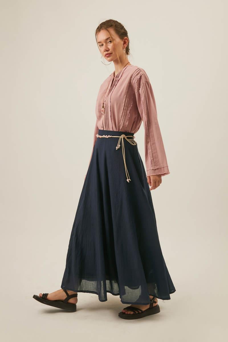 Dikiş Detaylı Salaş Etek Lacivert