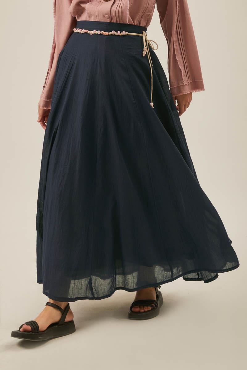 Dikiş Detaylı Salaş Etek Lacivert