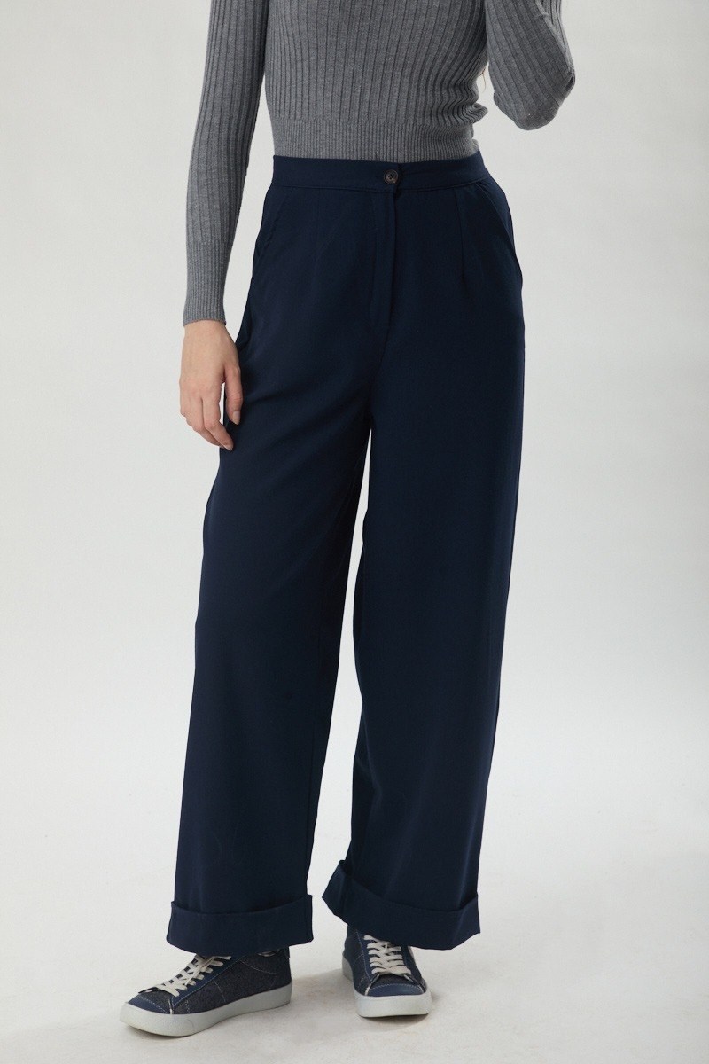 Double Paça Poliviskon Pantolon Lacivert