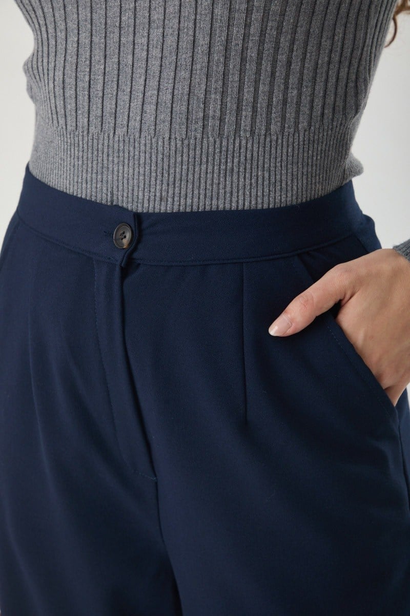 Double Paça Poliviskon Pantolon Lacivert